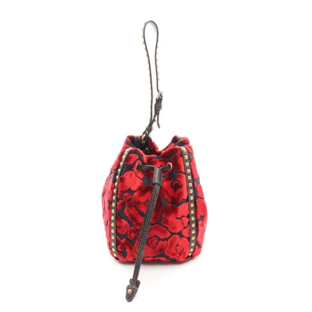 Prada Drawstring Pouch Clutch Handbag Leather Red Black